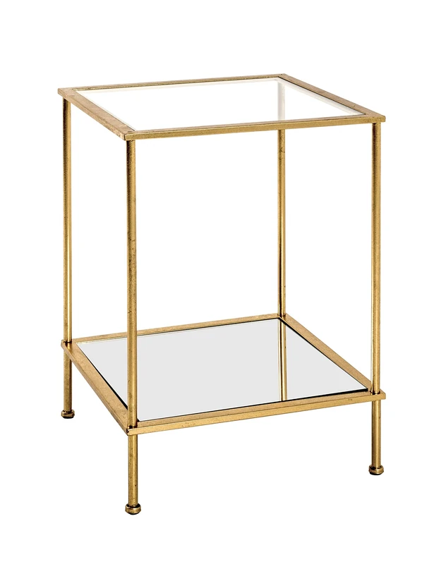HAKU Möbel End Table Gold, Metal, Tempered Glass, Mirror - Size: W 39 cm X H 55 cm X D 39 cm, Style: Art Deco