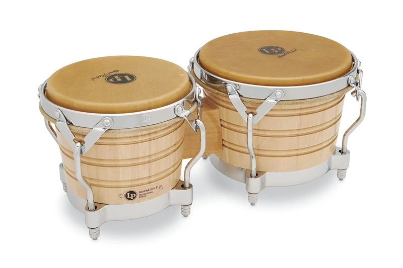 LP Latin Percussion Generation II Wood Bongo Natural Chrome Hardware LP201A-2