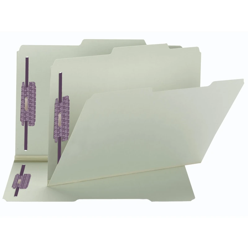 Smead Pressboard Fastener File Folder with SafeSHIELD Fasteners, 2 Fasteners, 2/5-Cut Tab Right of Center Position, 1" Expansion, Guide Height, Legal Size, Gray/Green, 25 per Box (19980)