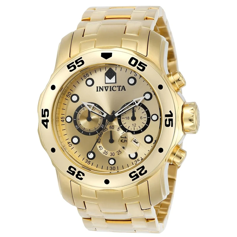 Invicta Pro Diver - SCUBA 0074 Men's Watch - Waterproof - Analogue - Quartz Movement - stainless steel with gold dial - 48mm