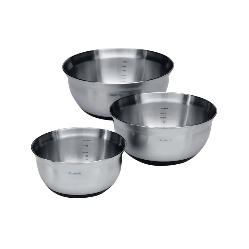 Brabantia Mixing Bowl Set, 1L / 1.6L and 3L - Matt Steel