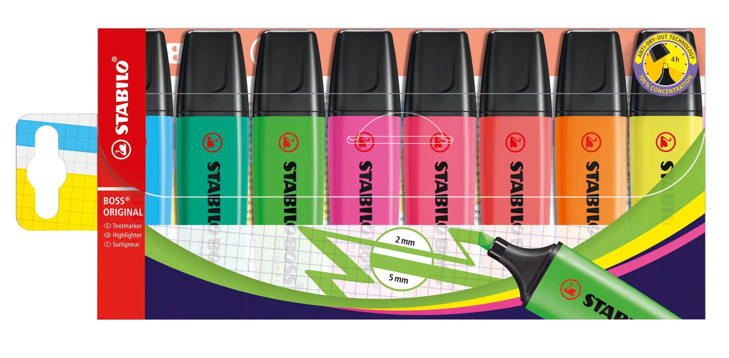 STABILO BOSS ORIGINAL - Highlighter - Pack of 8 - Assorted Colours