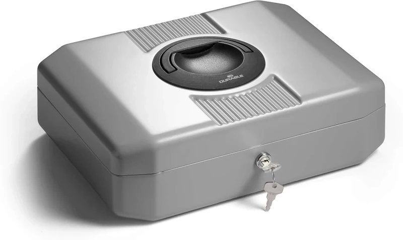 Durable 178257 Cash Box EuroBoxx (with 2 Keys, incl. Counting Board and Note compartments) Silver-Grey, 352 x 120 x 276 mm (WxHxD)