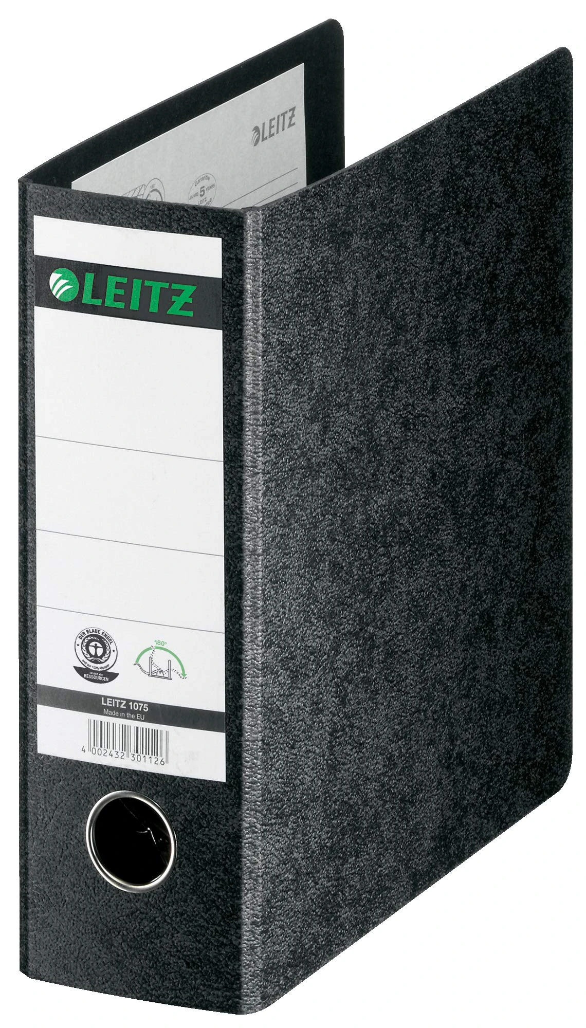 Esselte Leitz 10750000 Card Folder A5 Portrait Width 75 mm with Finger Hole Black Card Spine