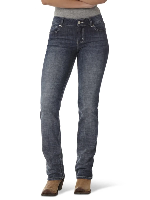Wrangler Women's Western Mid Rise Stretch Straight Leg Jean, Dark Indigo/Dark Indigo, 5