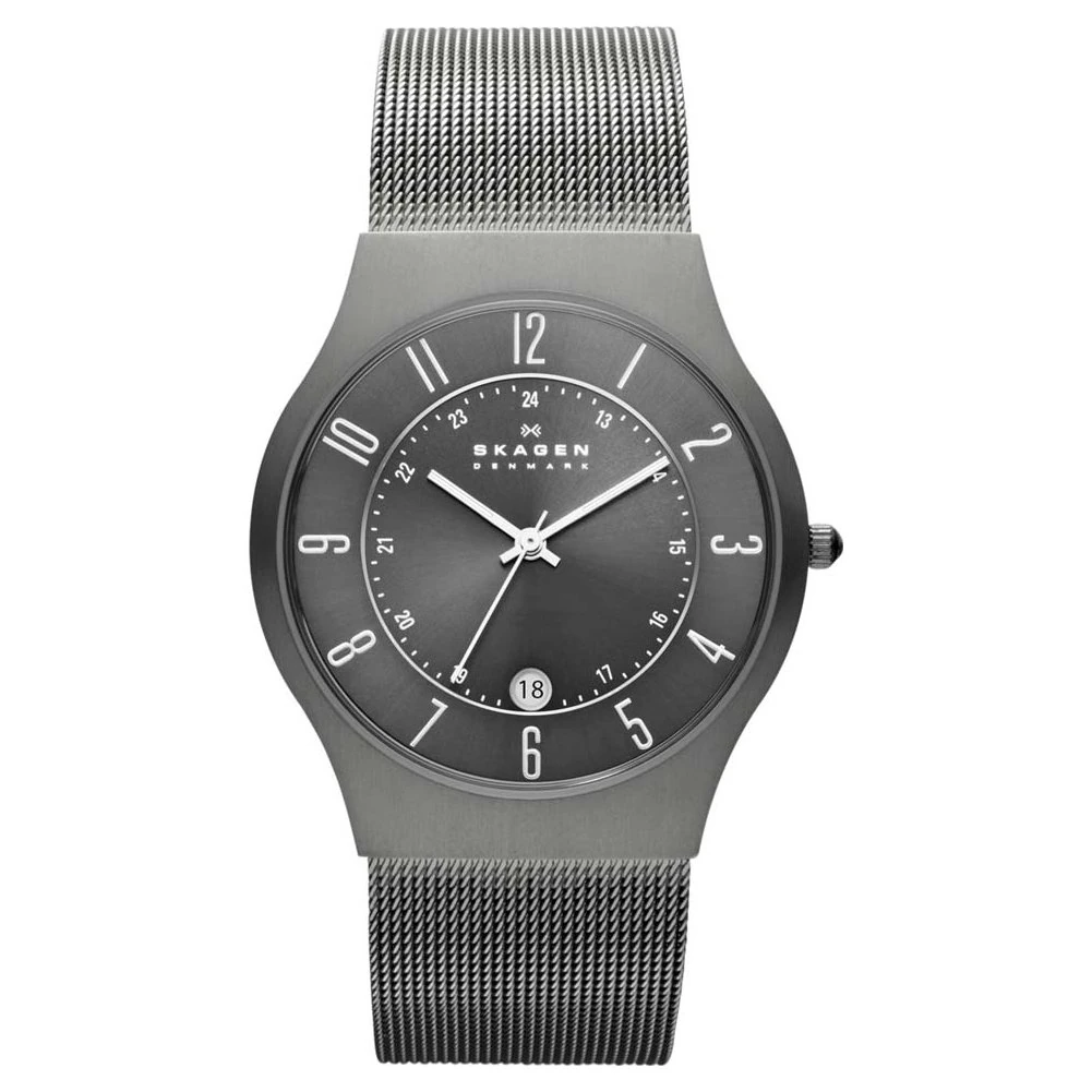 Skagen Watch for Men Sundby Titanium, Three Hand Date Movement, 37 mm Charcoal Titanium Case with a Stainless Steel Mesh Strap, 233XLTTM