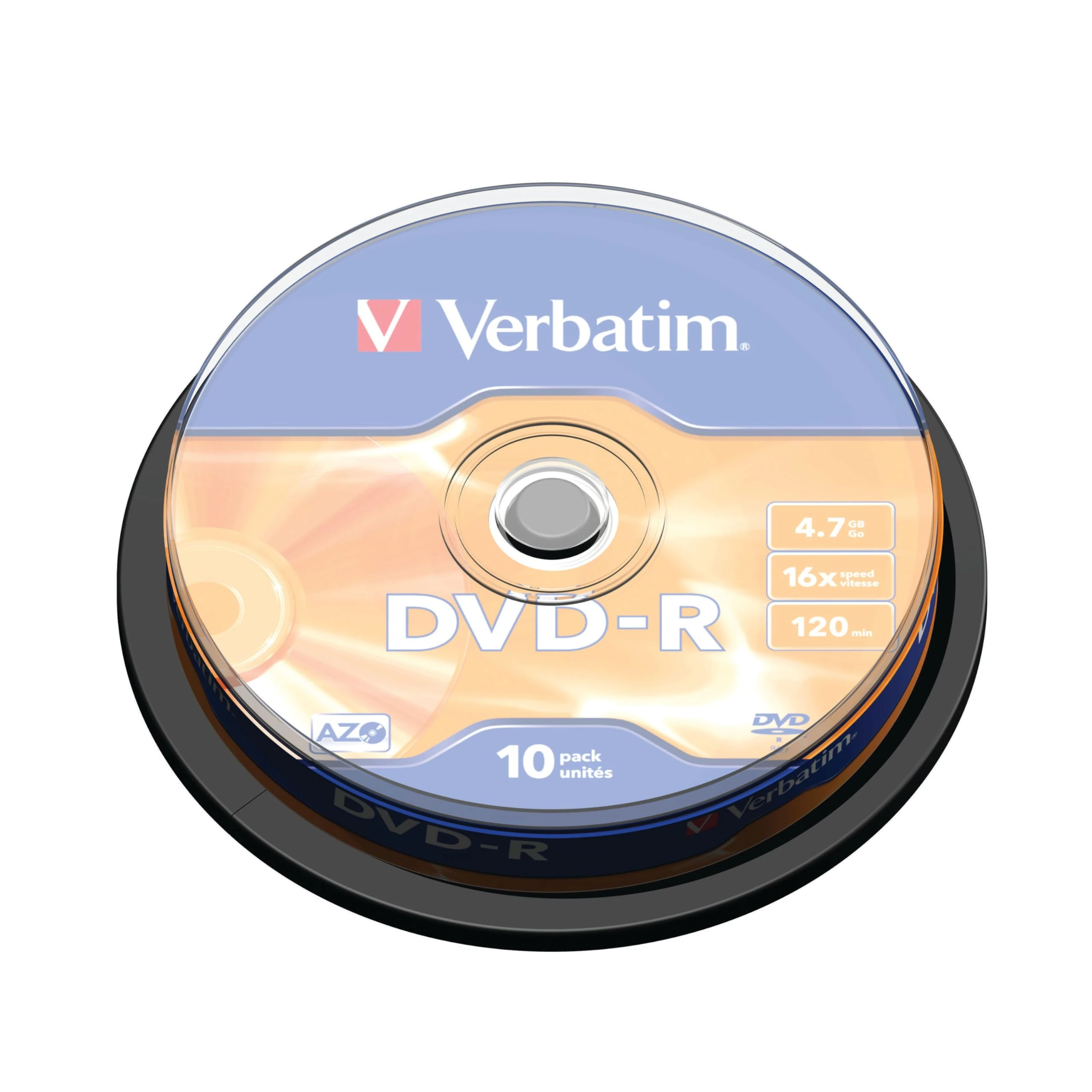Verbatim 1206432 DVD-R Discs with AZO Protection 10 Spindle Pack, Bulk Pack 10 x DVD-R Blank Discs with Hard Coat Scratch Guard and AZO Protection Against UV, 16x Speed, 4.7 GB