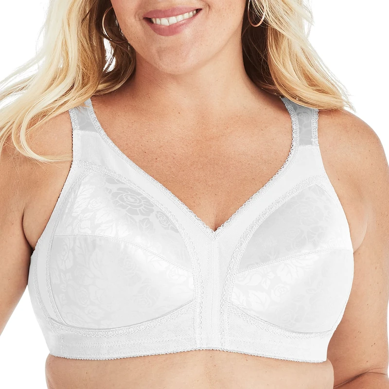 Playtex Women's 18 Hour Comfort-Strap Wireless Bra, Full-Coverage Bra with 4-Way TruSupport, Single & 2-Pack, White, 34DD