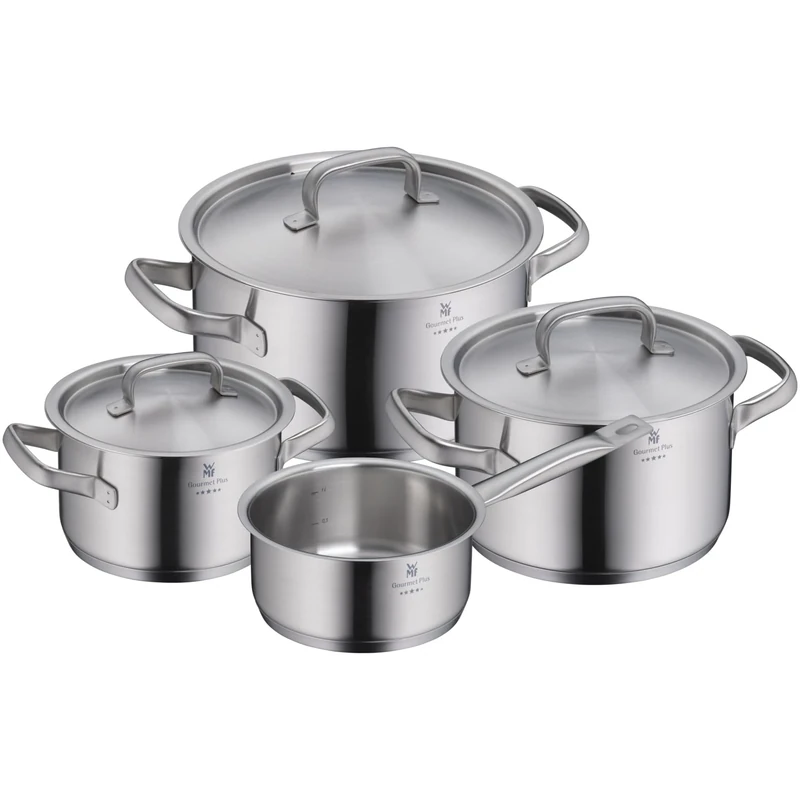 WMF Gourmet Plus Steam Vent Hollow Handles Cromargan Pot Set, Silver, 4-Piece