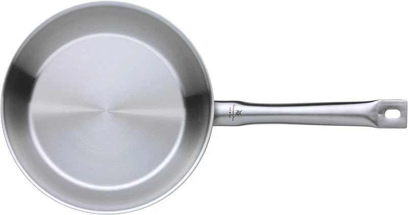 WMF 728246031 frying pan uncoated Ø 24cm Gourmet Plus Made in Germany pouring rim stainless steel handle Cromargan stainless steel suitable for induction dishwasher-safe, Silver