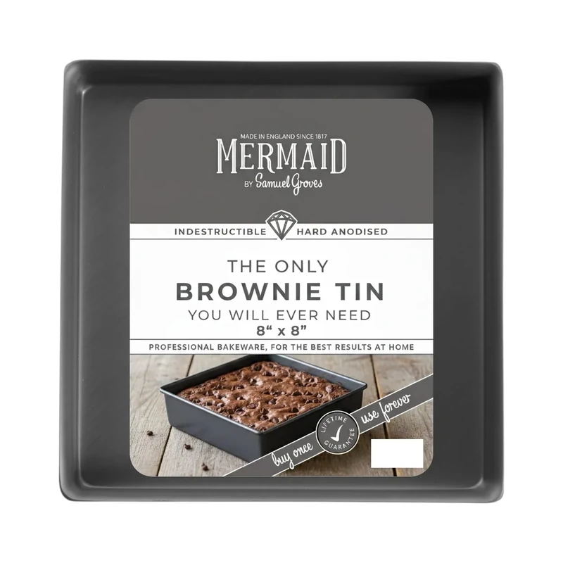 Mermaid Hard Anodised 8" Square Brownie Tin - Made in England by Samuel Groves