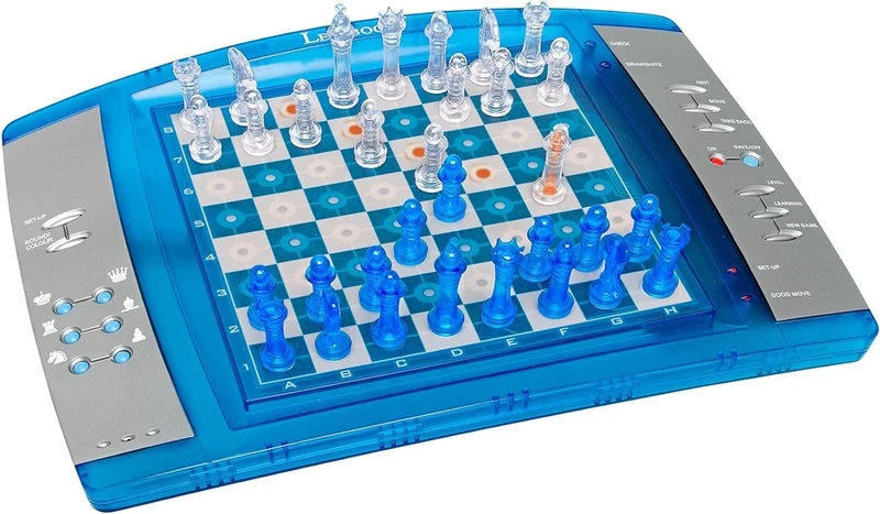 Lexibook, ChessLight, Electronic Chess Game with Touch, Sensitive Keyboard and Light and Sound Effects, 32 Pieces, 64 Levels of Difficulty, Battery, Blue/Grey, LCG3000