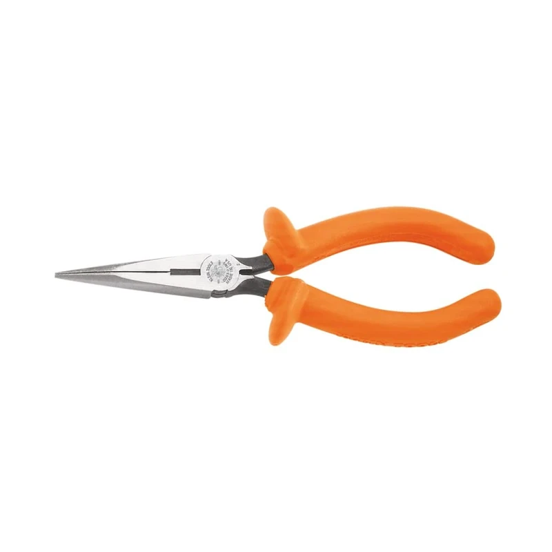 Klein Tools D203-6-INS Long Nose Pliers with Curved Handles, Forged Steel Knives and Dual Layer Insulation with Hand Guards