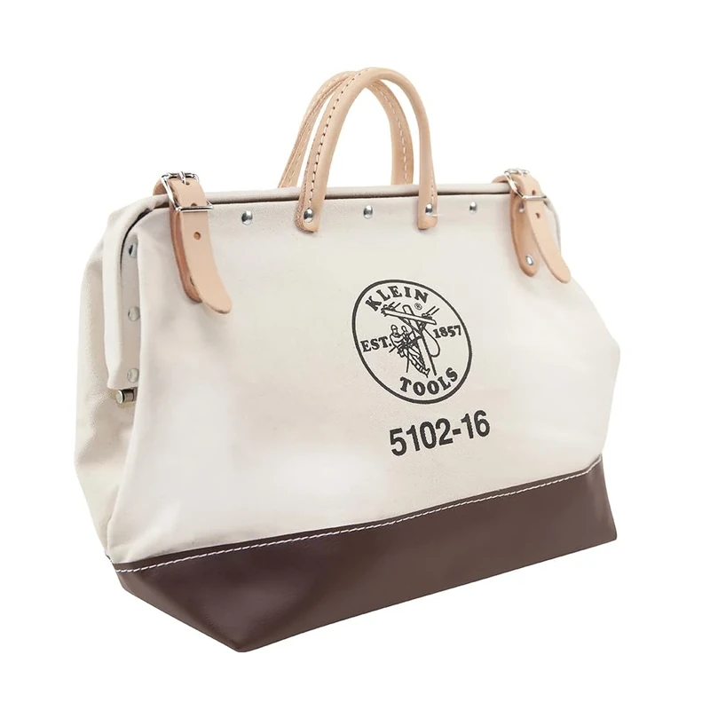 Tool Bag, Canvas Tote for Hand Tools is Heavy Duty Organizer with Steel Frame Mouth Klein Tools 5102-16