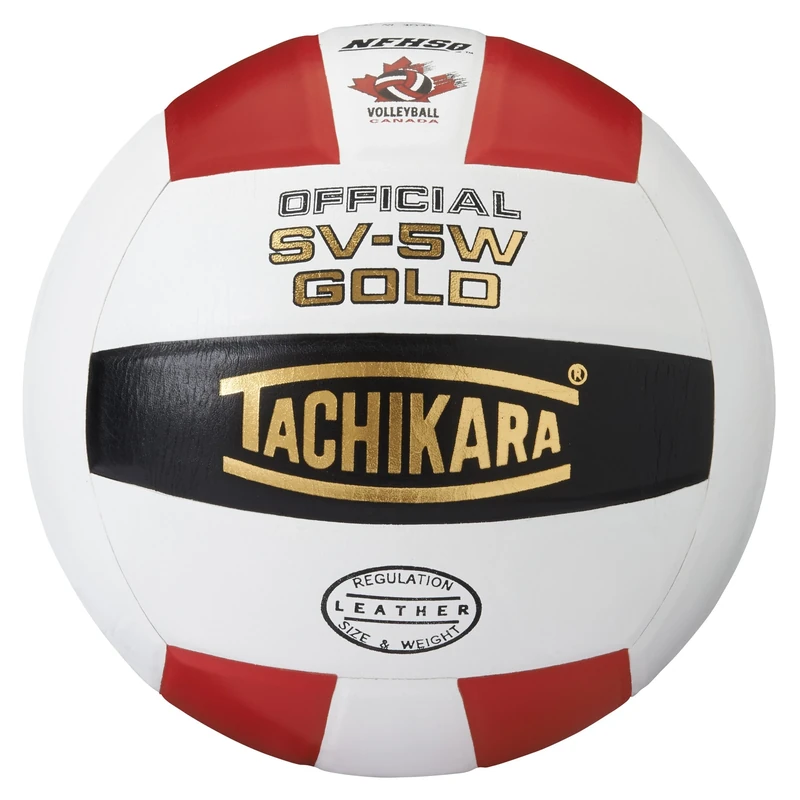 Tachikara SV5W Gold Competition Premium Leather Volleyball (Scarlet/White/Black)