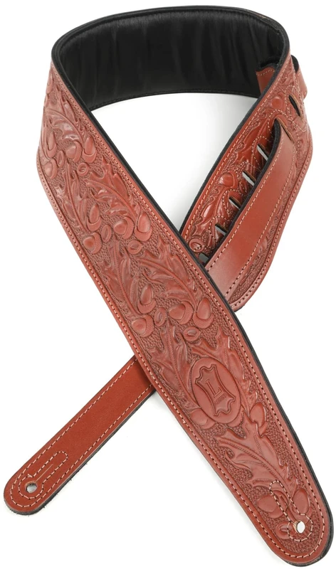 Levy's Leathers 3" Padded Veg-Tan Leather Leather Guitar Strap; Acorn and Oak Leaves Design - Walnut (PM44T01-WAL)