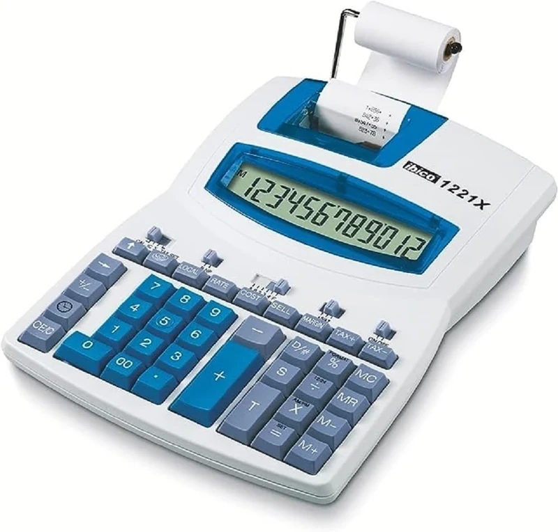 Rexel Ibico 1221X Semi-Professional Print Calculator with LCD Display (White/Blue)
