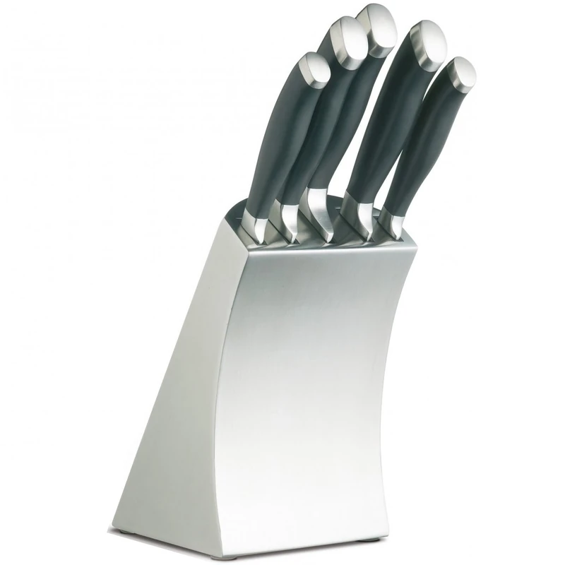 MasterClass Trojan 6-Piece Designer Stainless Steel Knife Set and Knife Block, Silver