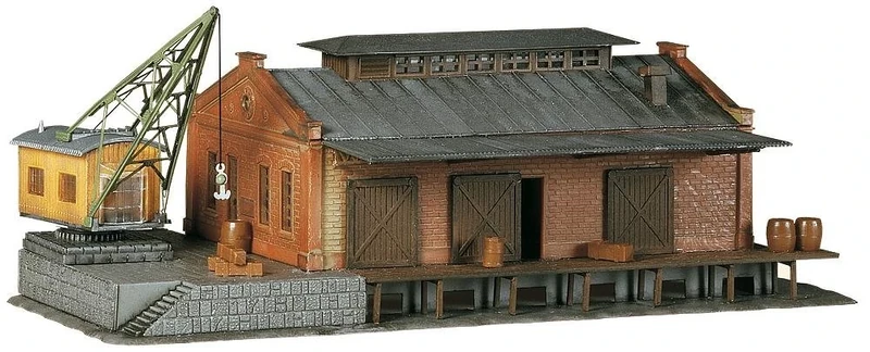 FALLER Freight Hall with Loading Crane Model Kit with 118 Individual Parts 182 x 98 x 65 mm I Model Railway Accessories N Building I Model Railway N Warehouse