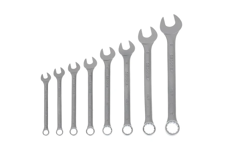 GEDORE 8-pc. Combination spanner set, AF 8-19 mm, 15° angled, Bi-hex, UD profile, Spanner set, 7-080