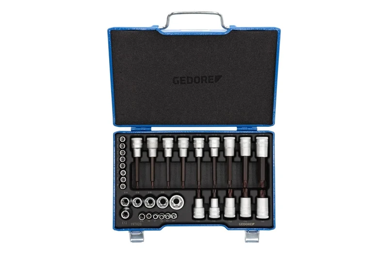 GEDORE 34-piece Screwdriver set, 1/4" + 1/2", Bits, Inner and outer Torx, for Automotive, 19 TX 20, Blue