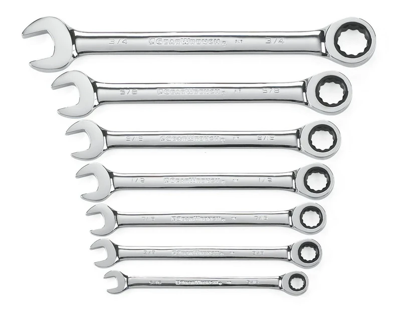 GearWrench 9317 72-Tooth 12 Point Ratcheting Combination SAE Wrench Set, 7 Piece