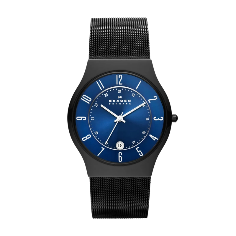 Skagen Watch for Men Sundby Titanium, Three Hand Date Movement, 42 mm Midnight Titanium Case with a Stainless Steel Mesh Strap, T233XLTMN