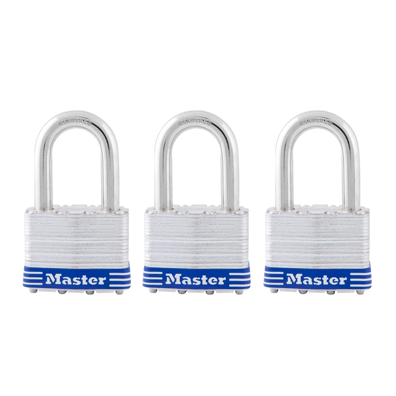 Master Lock 5TRILFPF Outdoor Padlock with Key, 3 Pack Keyed-Alike,Silver
