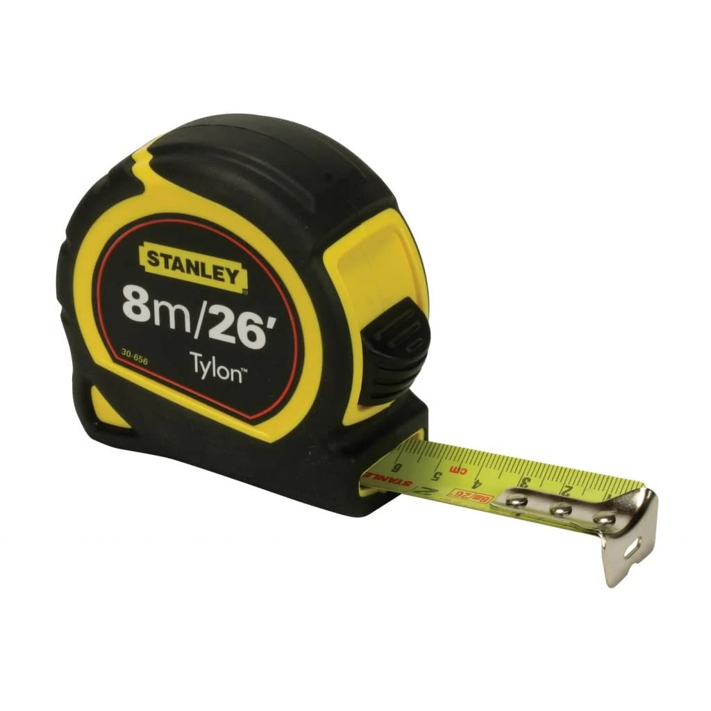 STANLEY 8m/26ft Tylon Tape Measure with TRU-ZERO Anchor Hook, Retractable, High Visibility Tape Measure, 8m x 25mm, 0-30-656