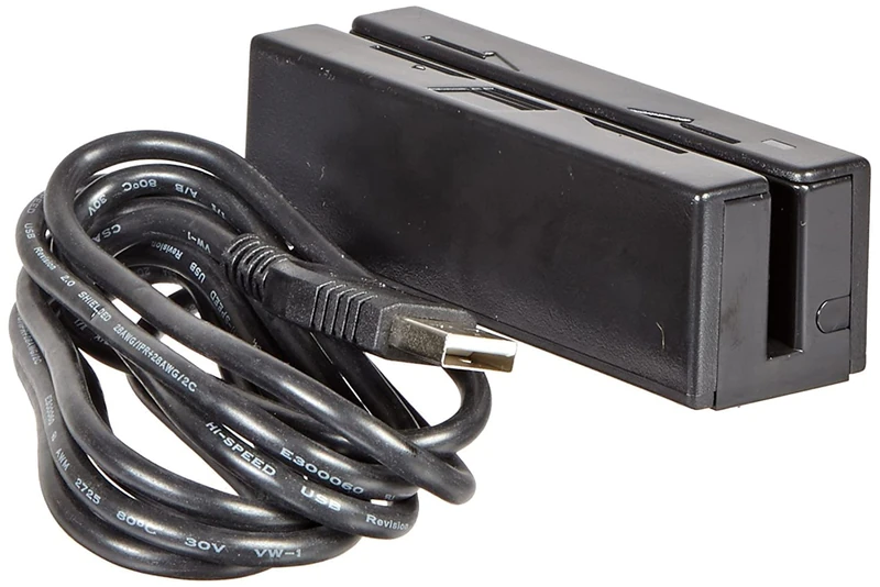 MagTek 21040108 Triple Track Magnetic Stripe Swipe Card Reader with USB Keyboard Emulation and 6' Cable, 50 in/s Swipe Speed, Black - Image 1