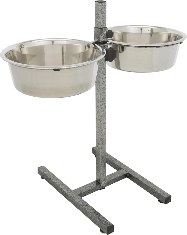 TRIXIE dog bar with 2 stainless steel bowls - height adjustable - bowl lock and rattle protection - adjustable rubber feet - dishwasher safe - metal/stainless steel - 2 x 4.5 l - ø 29 cm - 24923