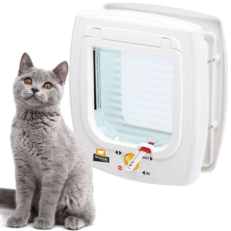 Ferplast Magnetic Cat Flap, Cat Collar with Magnetic Tag Included, 4-way Controllable Entry and Exit, Protection against Air Draughts, Universal Installation, SWING 7 Small Size, Cat Door, White