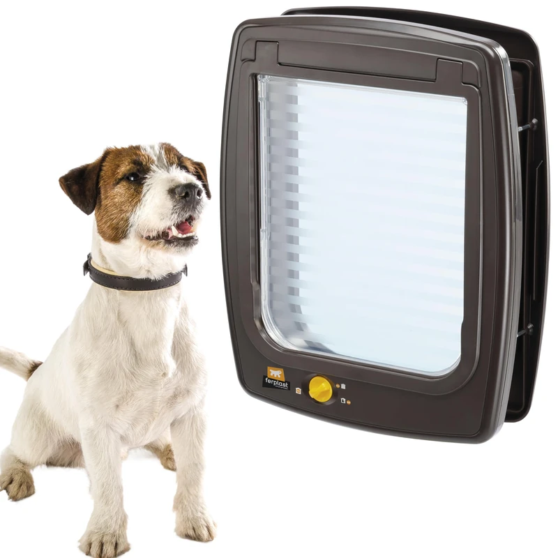 Ferplast Swing 11 Universal Cat Flap for Dogs and Cats - 4 Selectable Closing Modes - Wind-Stopper System - Closing Shock Absorber - Magnetic Anti-Oscillation - Transparent Door - Brown