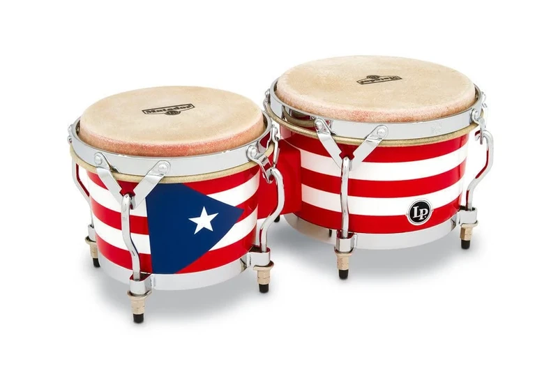 LP Latin Percussion Matador Wood Bongo Puerto Rican Flag Chrome Hardware M201-PR