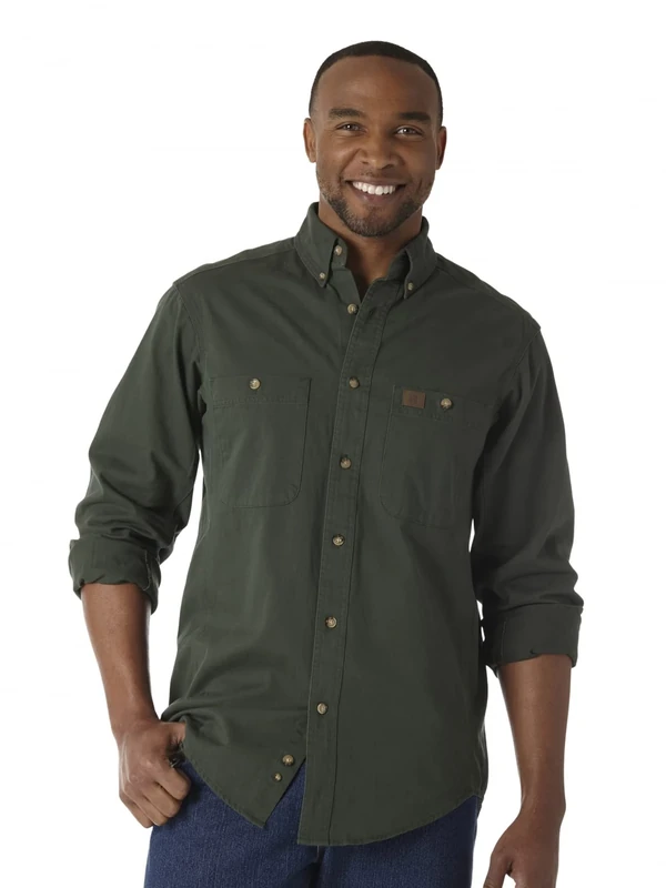 Wrangler Riggs Workwear Men's Logger Twill Long Sleeve Work Shirt - Green - XXL Tall