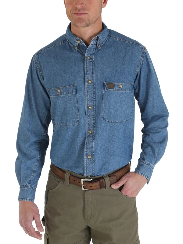 Wrangler Men's Logger Twill Long Sleeve Workshirt SHIRT, Antique Navy, XXL