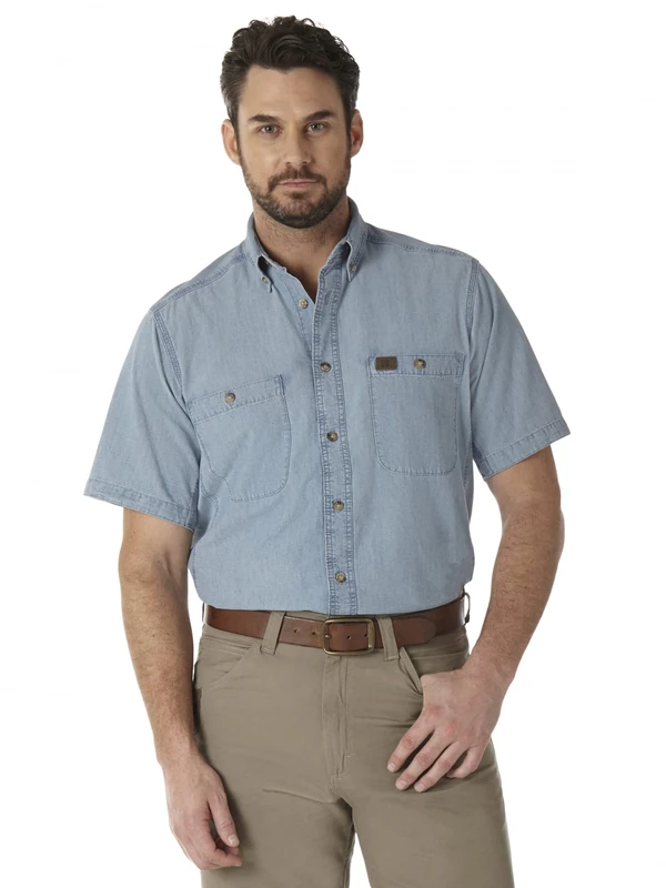 Wrangler Riggs Workwear Men's Chambray Work Shirt, Light Blue, XL