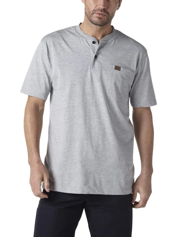 Wrangler Riggs Workwear Men's Short Sleeve Henley, Ash Heather, Large