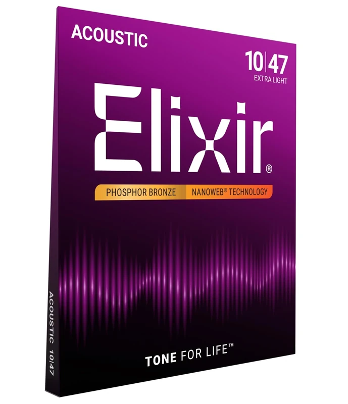 Elixir Strings Phosphor Bronze Acoustic Guitar Strings w NANOWEB Coating, Extra Light (.010-.047)