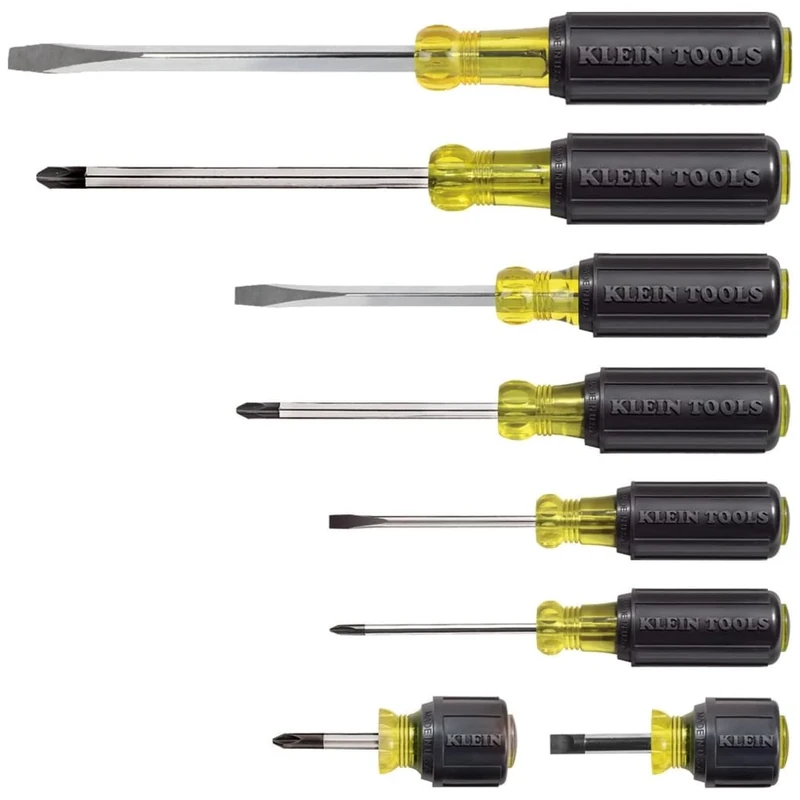 Screwdriver Set 8 Piece, 4 Phillips and 4 Flat Head Tips, Cushion Grip, Precision Machined Klein Tools 85078