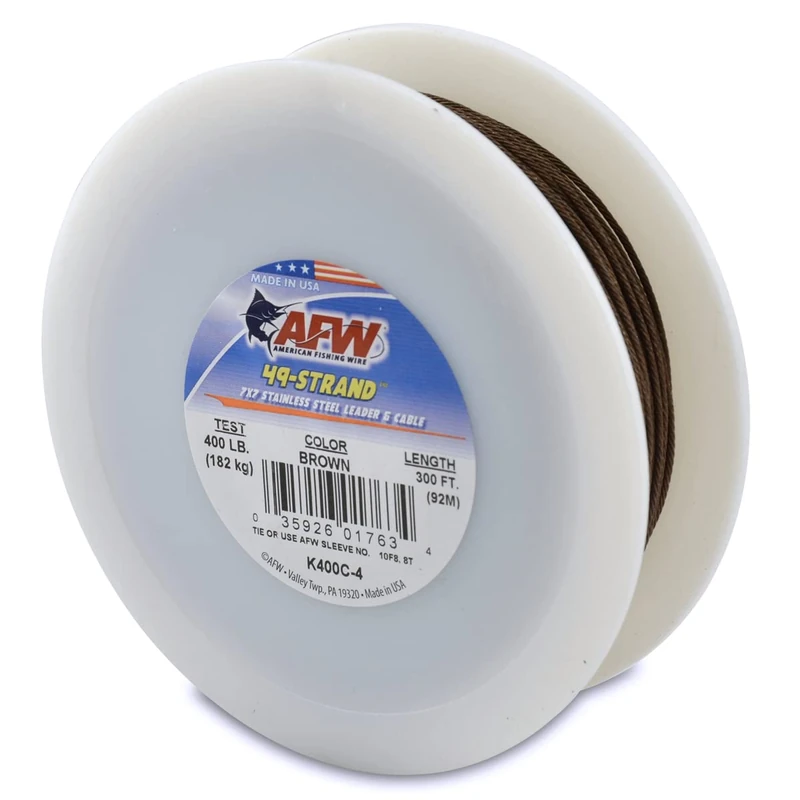 American Fishing Wire 49 Strand, 7x7 Stainless Steel Shark Leader Cable, 400 lb / 182 kg Test, .054 in / 1.37 mm Dia, Camo, 300 ft / 91.5 m