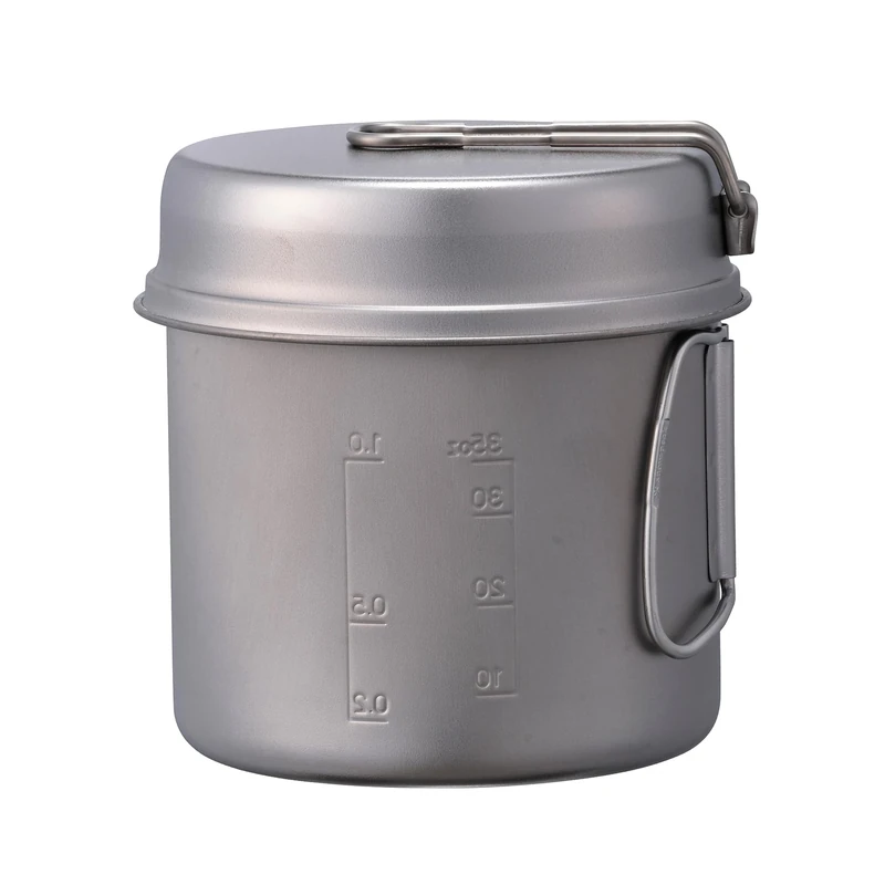 Snow Peak Titanium Trek Combo Cookware Set, Ultralight Japanese Titanium, Stackable and collapsable set with two fry pans & 2 pots and mesh carry bag, for camping & outdoors