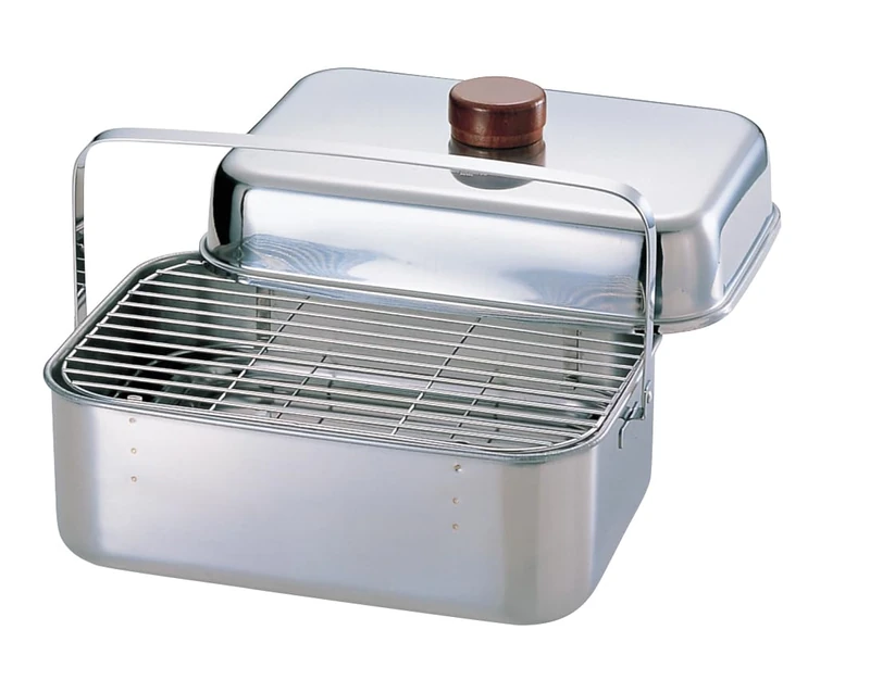 Snow Peak Compact Smoker, Silver, two-tier compact and portable BBQ smoker for fire and outdoor cooking - Image 1