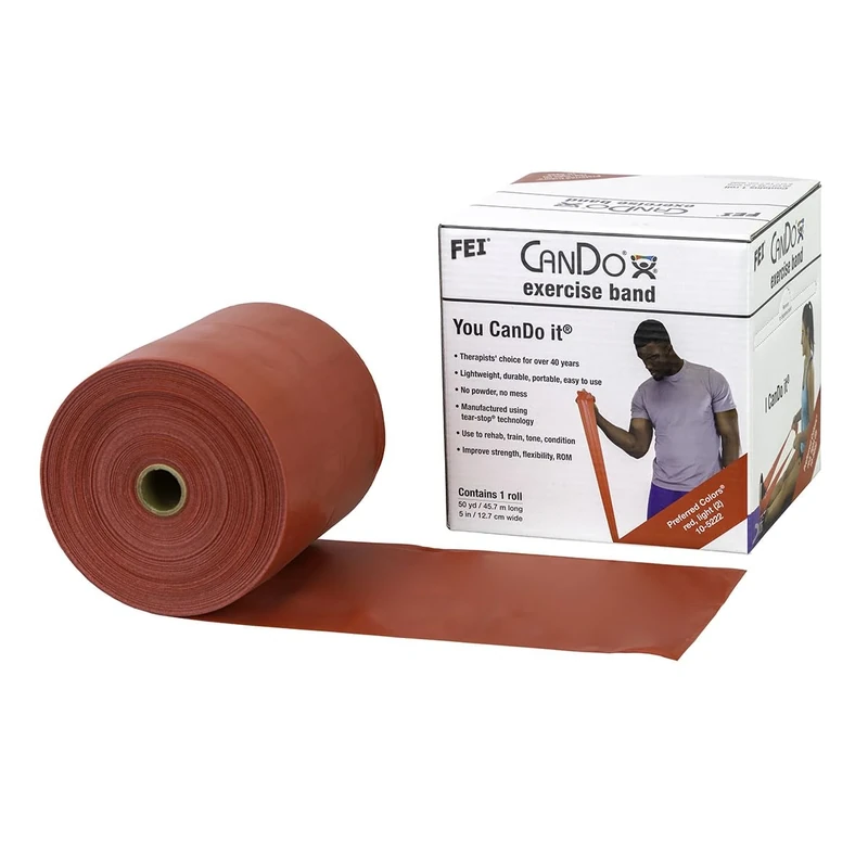CanDo Resistance band / training band / gymnastics band - dispenser box, 45 m - red (light) - alternative to dumbbells