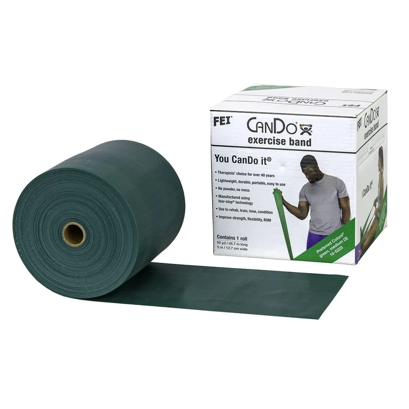 CanDo Resistance band / training band / gymnastics band - dispenser box, 45 m - green (medium) - alternative to dumbbells