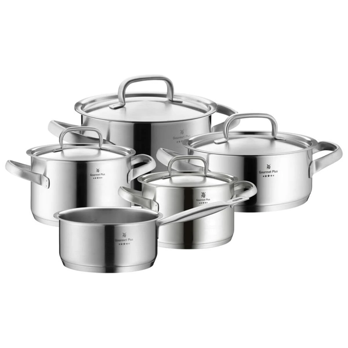 WMF 720056030 Gourmet Plus Steam Vent Hollow Handles Cromargan Pot Set, Silver, 5-Piece