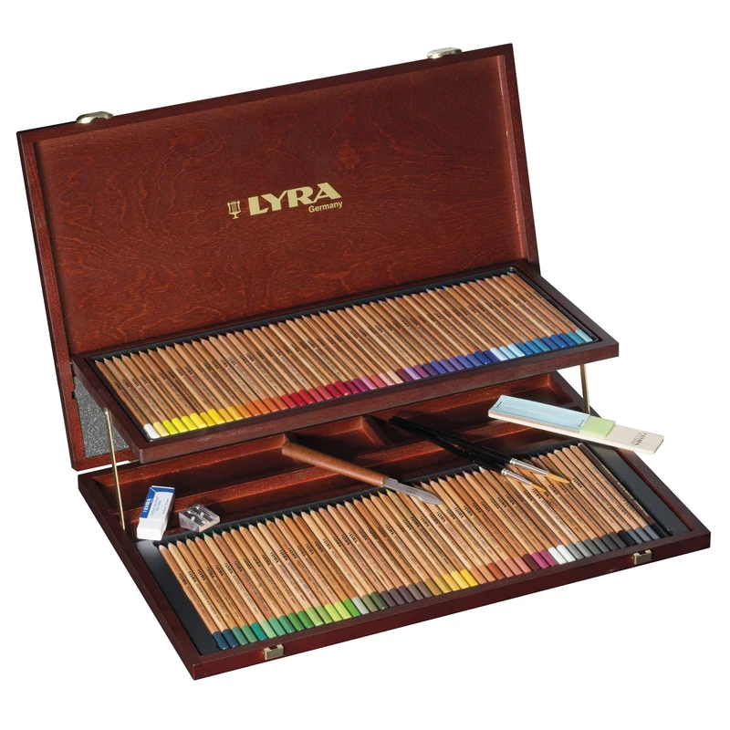 LYRA Rembrandt Aquarell, Fine Art Watercolour Pencils, 106 Pieces Wooden Box Set, 100 Assorted Pencils and Accessories, For Professionals & Students