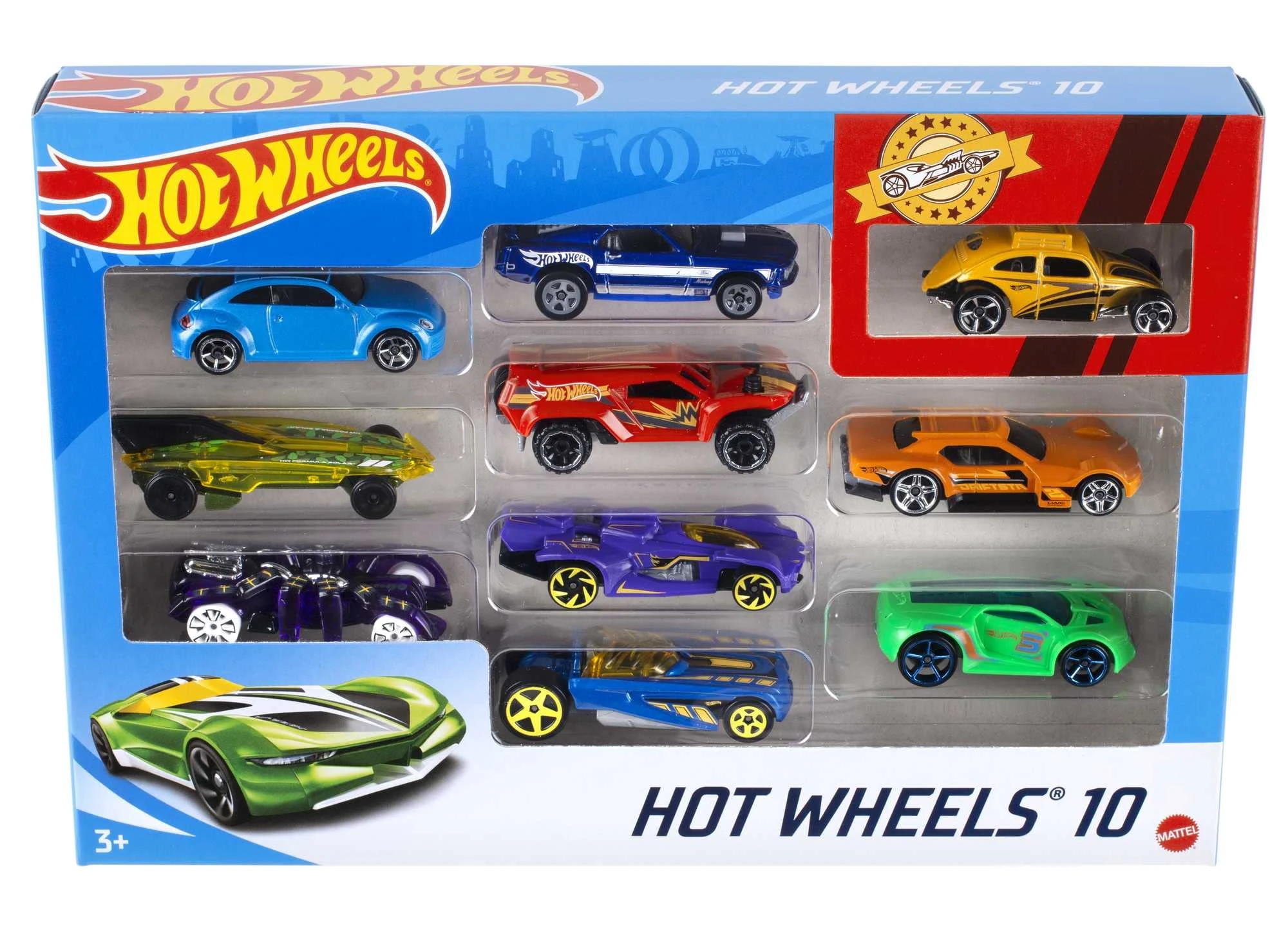 Hot Wheels Toy Cars & Trucks in 1:64 Scale (Assorted Styles, One Random Set), Set of 10, Multipack of Die-Cast Race or Police Cars, Hot Rods, Firetrucks or Vans (Styles May Vary), 54886