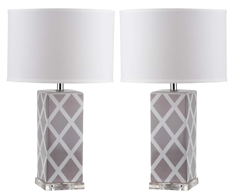 Safavieh Keira Ceramic Table Lamp ( Set of 2 ), E27 13 W in Grey Lattice