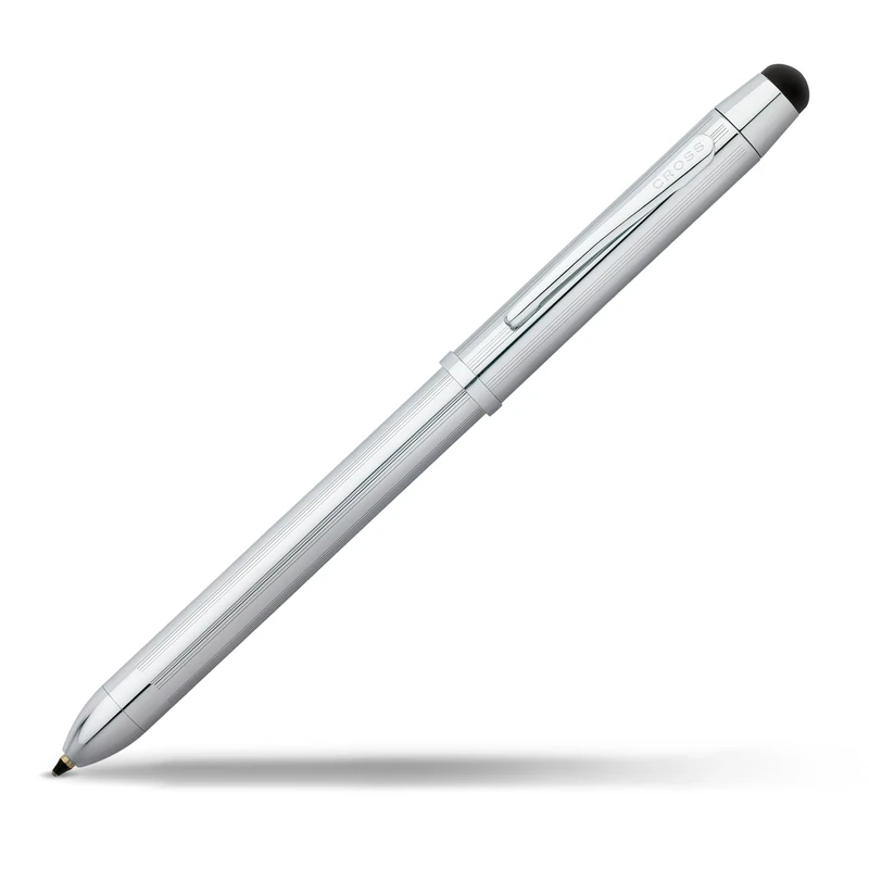 Cross Tech3+ Refillable Twist-Action Metal Multifunction Ballpoint Pen with Stylus/Pencil/Eraser, Medium Ballpoint, includes Premium Gift Box and Assorted Ink Cartridges, 1 Pack, Lustrous Chrome